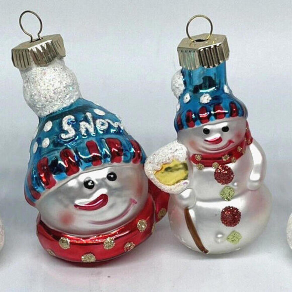 Christopher RADKO Glass Christmas Ornaments 3" Snowman Hats Glitter LOT‎ of 4